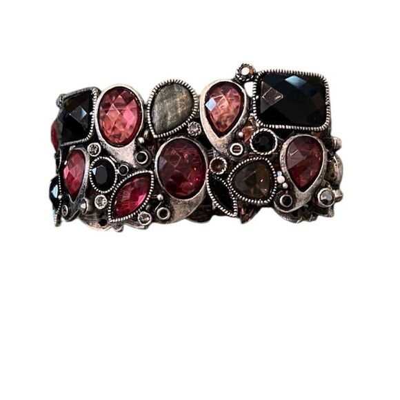 Gorgeous vintage pink black grey rhinestone stretch bracelet EVC - Picture 1 of 6